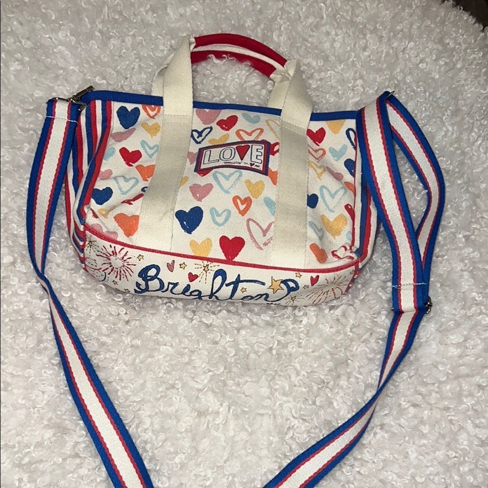 Brighton “Sparkle & Shine” Multicolor Heart Print Canvas Crossbody Bag | EUC